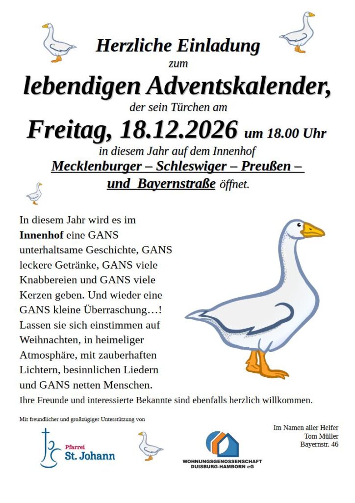 Lebendiger Adventskalender Hamborn Tom Müller 2026
